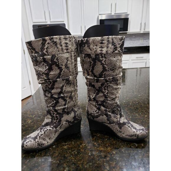 Curations High Top Boots Women's 7.5M Multi Scrunch Snake Round Toe Wedge Heel - Picture 10 of 10